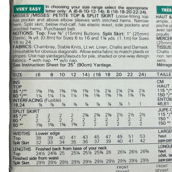 See & Sew Now 5415 Misses' Petite Top & Split Skirt Pattern - Size 6-14 - Picture 4 of 5